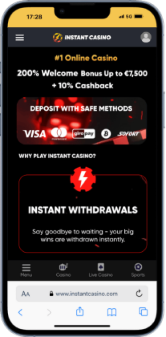 A screenshot of the Instant Casino, a leading arab online casino in UAE