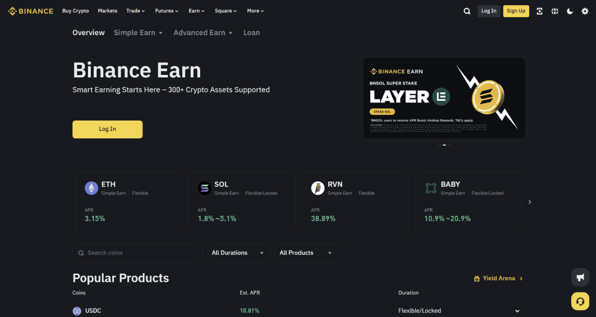 Binance Earn (staking)