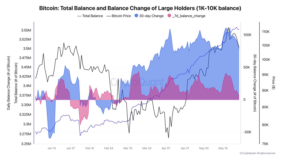 Bitcoin Total Balance Change of Large Holders | Source: Darkfost on X