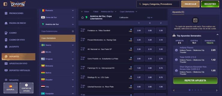 Divaspin permite hacer predicciones de la Copa Libertadores en cada ronda del campeonato
