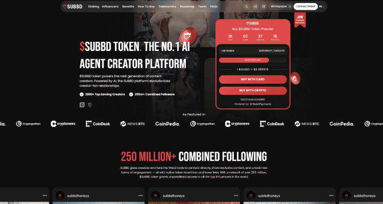 5. SUBBD ($SUBBD) – AI kūrėjų platforma su realia verte Web3 ekosistemoje
