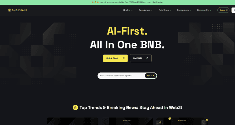 2. Binance Smart Chain (BSC) – Greita ir pigi blokų grandinė naujiems projektams