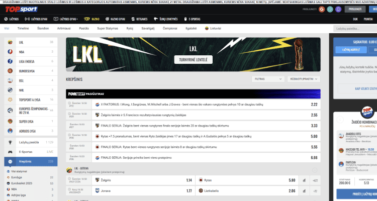 TOPSport žaidimų pasirinkimas