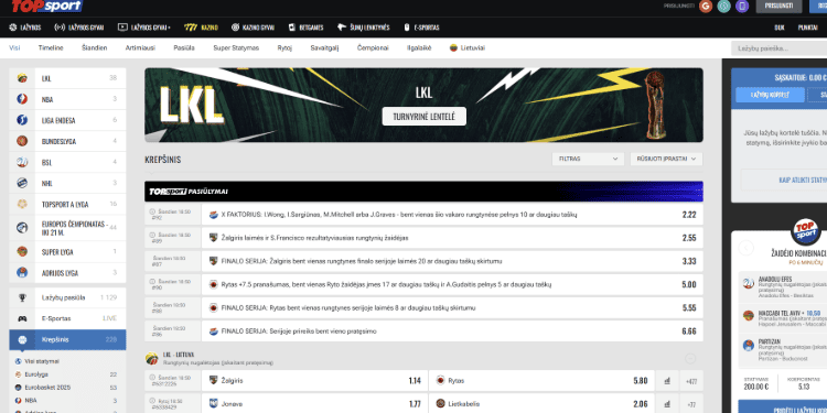 TOPSport žaidimų pasirinkimas