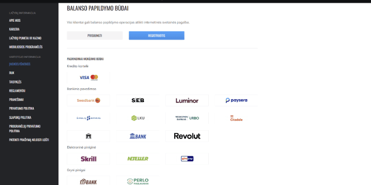 TOPSport mokėjimo būdai