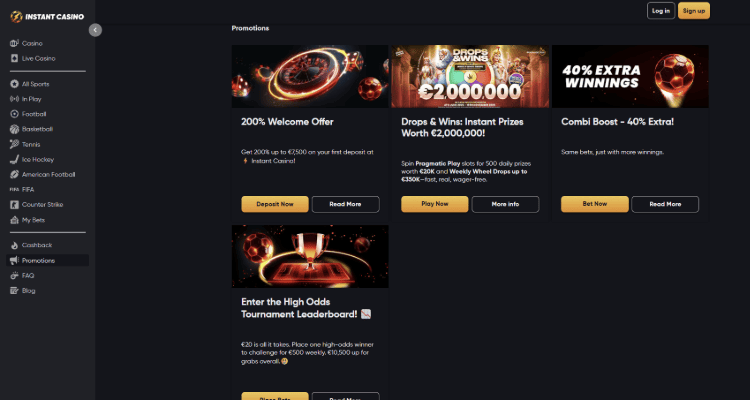 Instant Casino - platus sporto lažybų pasirinkimais su premijomis