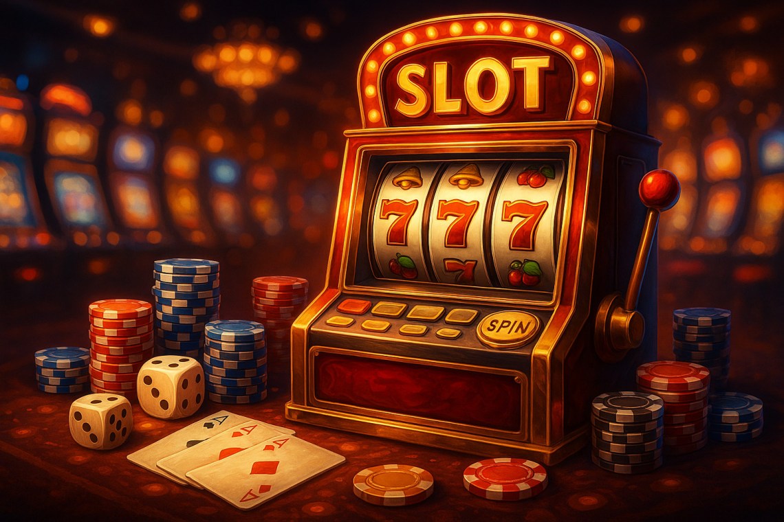 豪華なカジノの雰囲気のスロットマシーンの画像|バカラ 縛り解説