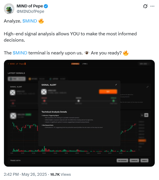 MIND of Pepe Terminal announcement on X