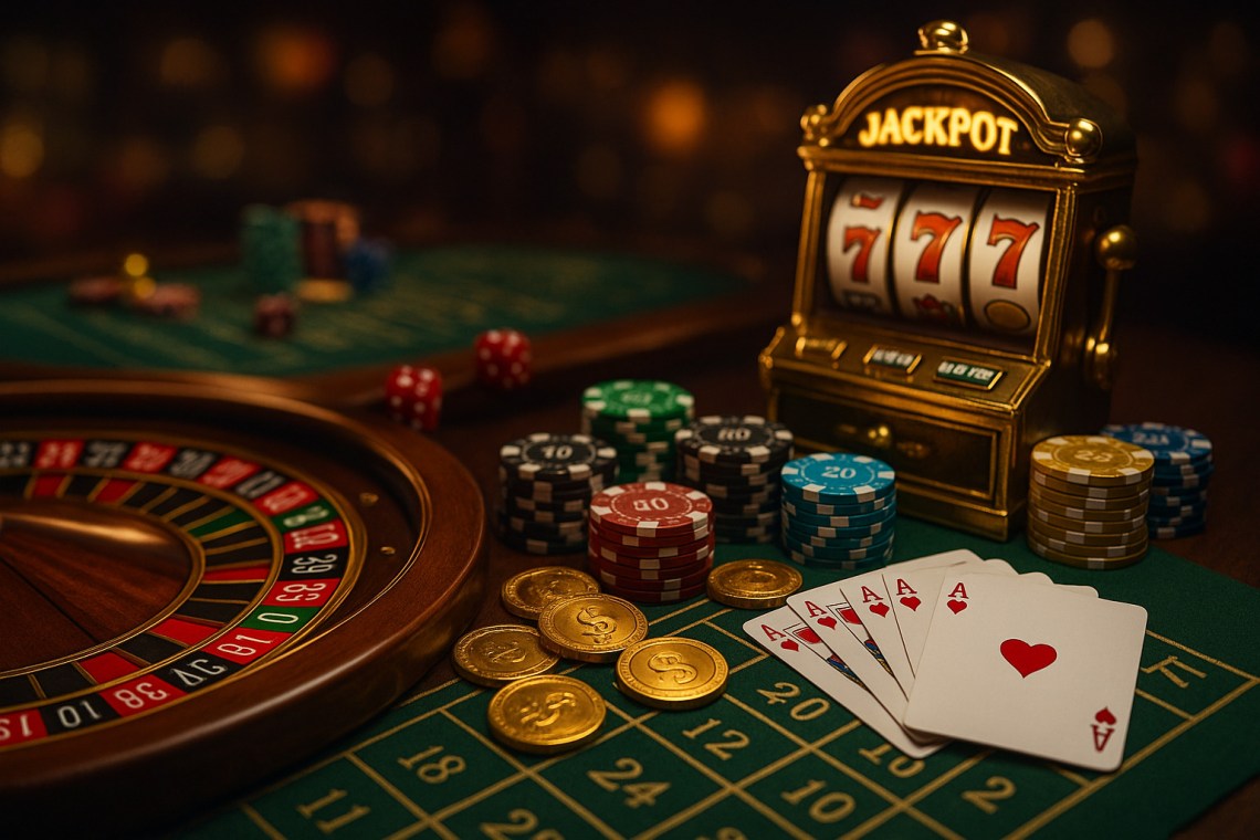 カジノで遊べる様々なゲームを表現した画像|オンラインカジノの税金事情解説トップ