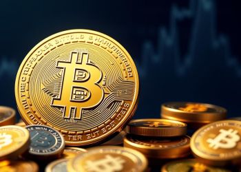 ภาพเหรียญคริปโตที่น่าลงทุน 2025 Bitcoin สีทองพร้อมกราฟขาขึ้นและ Altcoins ที่เปล่งประกาย แสดงถึงโอกาสการลงทุนและการยอมรับจากสถาบัน