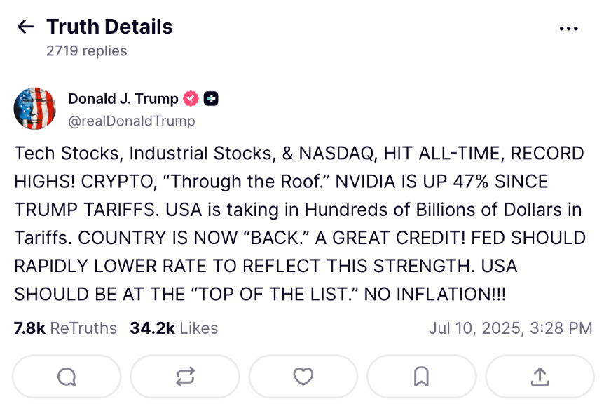 ทรัมป์โพสต์ลงบน Truth Social