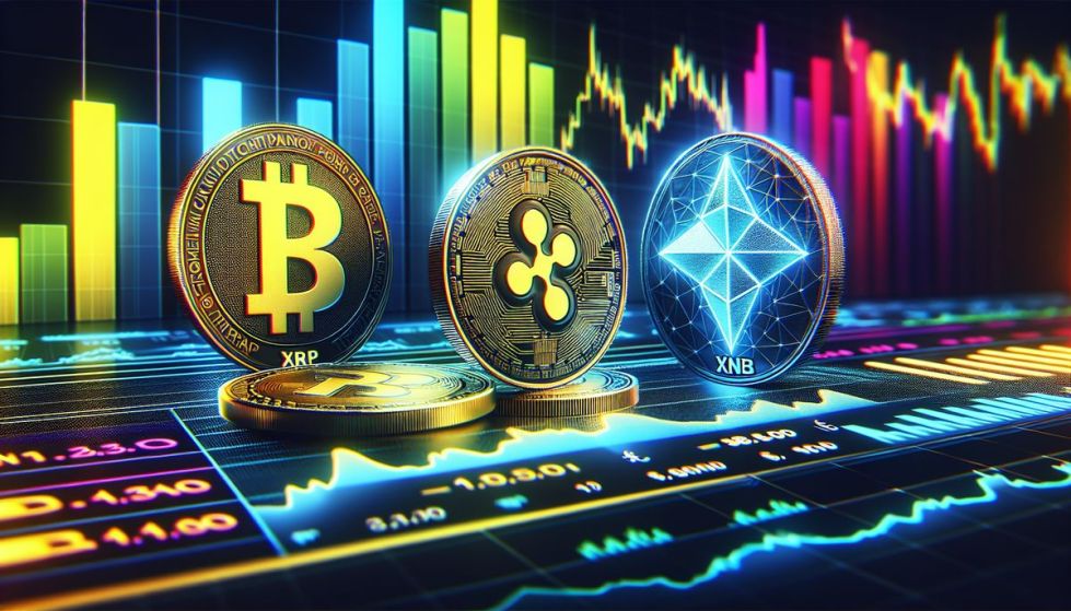 เหรียญ Altcoin XRP, BNB, และ Polygon บนกราฟราคาดิจิทัล แสดงถึงการวิเคราะห์แนวโน้มราคาในไตรมาสที่ 3