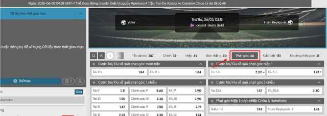 Chọn loại kèo “Phạt góc” để tham gia cá cược