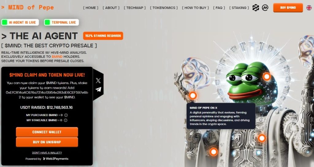 10. MIND of Pepe ($MIND) – AI agent u meme koži