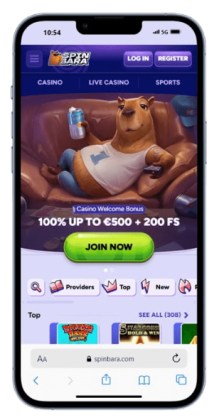 The Spinbara homepage on mobile.