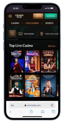 The CrownPlay homepage on mobile.