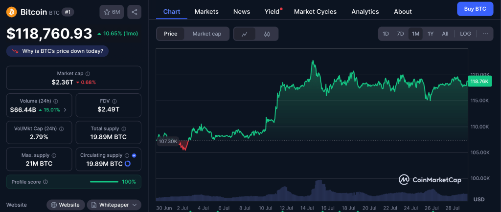 Cenový vývoj krypotměny bitcoin.