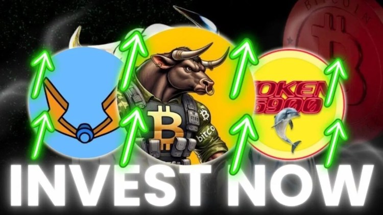 ثور يرتدي زي محارب عليه شعار عملة بيتكوين ومن حوله أسهم خضراء وأسفله عبارة "استثمر الآن"