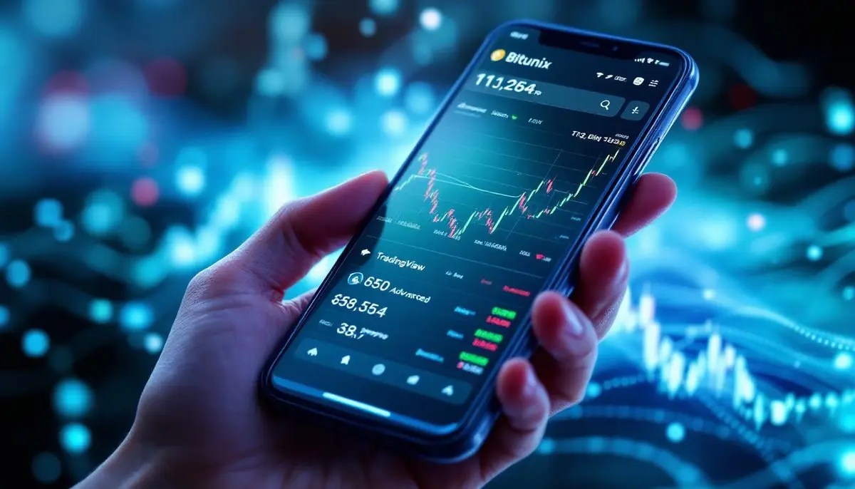 スマートフォンに表示されたBitunixアプリのTradingViewチャート画面