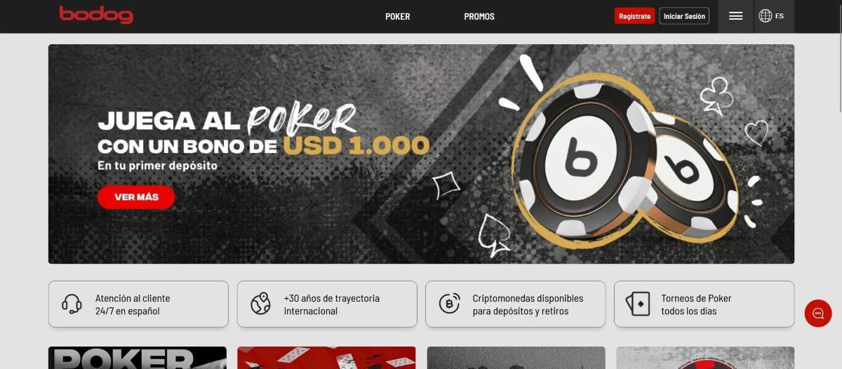 Bodog ofrece un bono de bienvenida para jugar al póker que llega a los 1.000 $