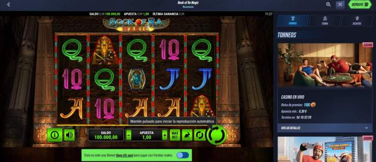 En Vegas Hero puedes jugar gratis a Book of Ra o con dinero real
