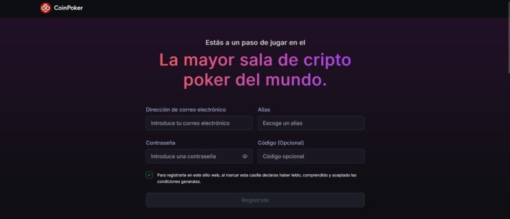 En CoinPoker puedes crear una cuenta de usuarios para jugar al póker con cripto en simples pasos
