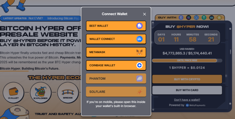 Pievieno savu maku Bitcoin Hyper vietnē