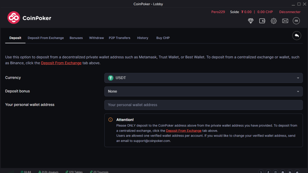déposer sur coinfutures