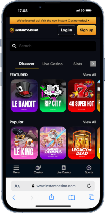 Mobile screenshot for a mini-review of Instant Casino in our list of best online casinos in Kuwait