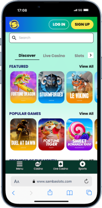 Mobile screenshot for a mini-review of Samba Slots in our list of best online casinos in Kuwait