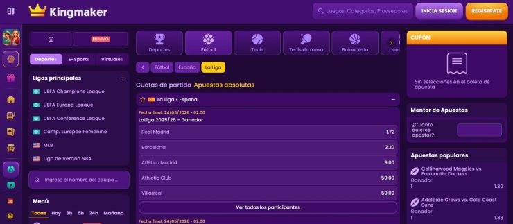 Kingmaker dispone de cuotas para La Liga española muy competitivas