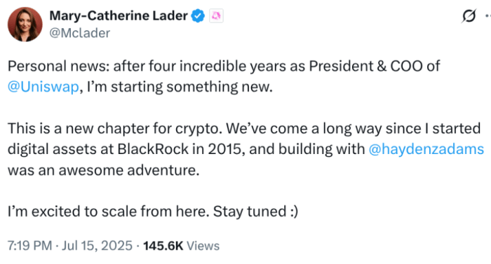 Mary-Catherine Lader X announcement.