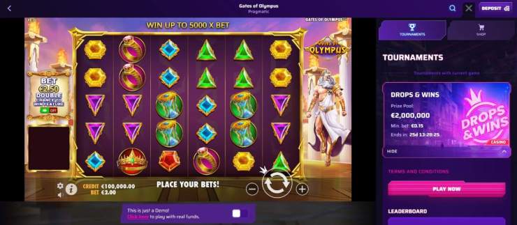 En Roby Casino puedes jugar a la tragaperras de Gates of Olympus gratis