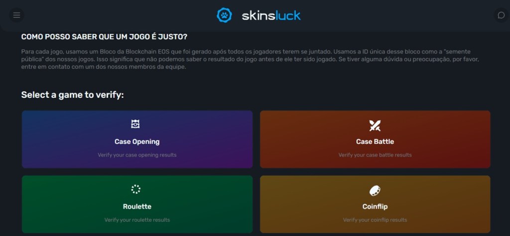 Há vários jogos provably fair na plataforma de apostas em skins