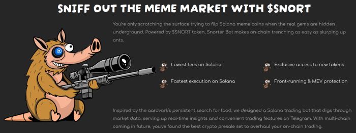Snorter Bot's utility lies in its blazing-fast, low-cost sniping for Solana meme coins and new tokens.