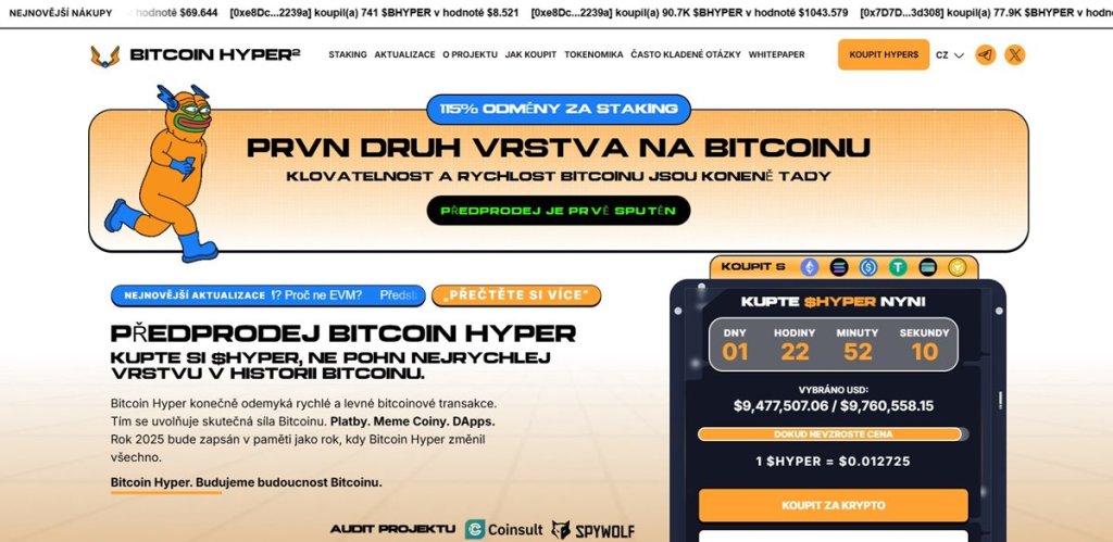 1. Bitcoin Hyper ($HYPER) – Uživatelský token s novou L2 pro rychlejší a levnější transakce $BTC