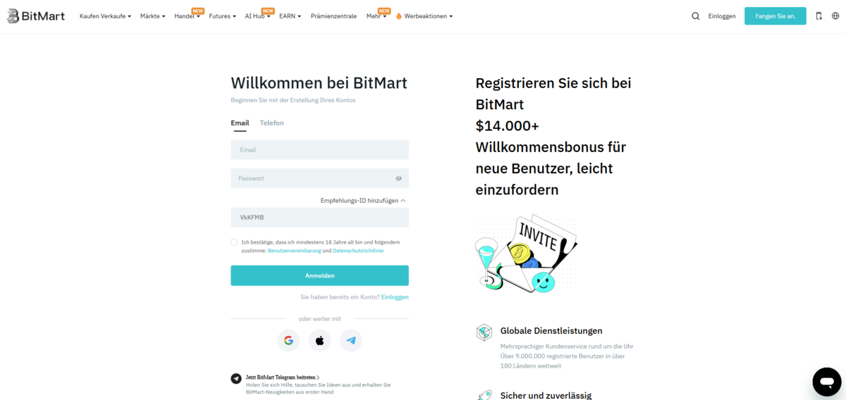 Bitmart Homepage