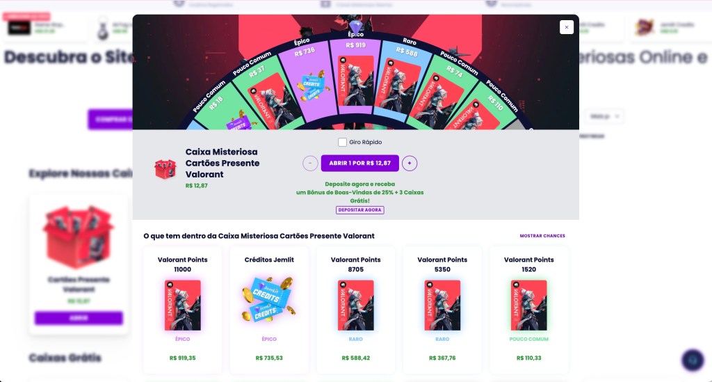 Caixa Misteriosa Gift card Valorant