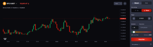 Screenshot of the live graph on CoinFutures with the leverage bar.
