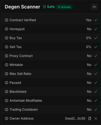 Degen Scanner finding 0 issues in the Coinsult audit.