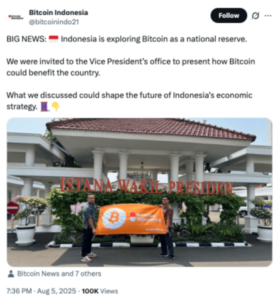 Bitcoin Indonesia post on X