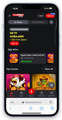 The Turbo Winz homepage on mobile.