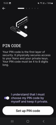 Setting up PIN code on ledger