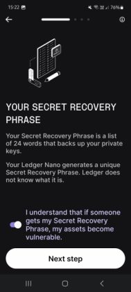 Setting up the recovery phrase
