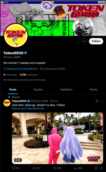 TOKEN6900’s official X page nearing 5K followers.