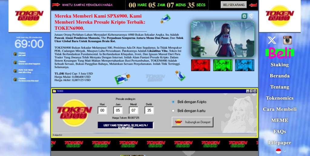 3. TOKEN6900 (T6900) – Meme Coin Jujur dengan Potensi Besar