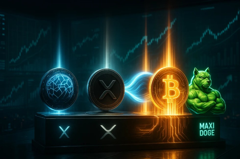 2025年に注目すべき仮想通貨おすすめ5銘柄を象徴する未来的イラスト