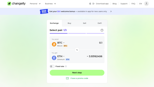 Changelly официална страница