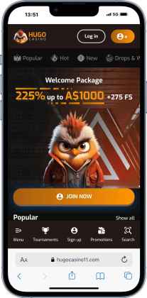 Hugo Casino's mobile homepage.