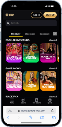 mobile screenshot of the Golden Panda live casino lobby